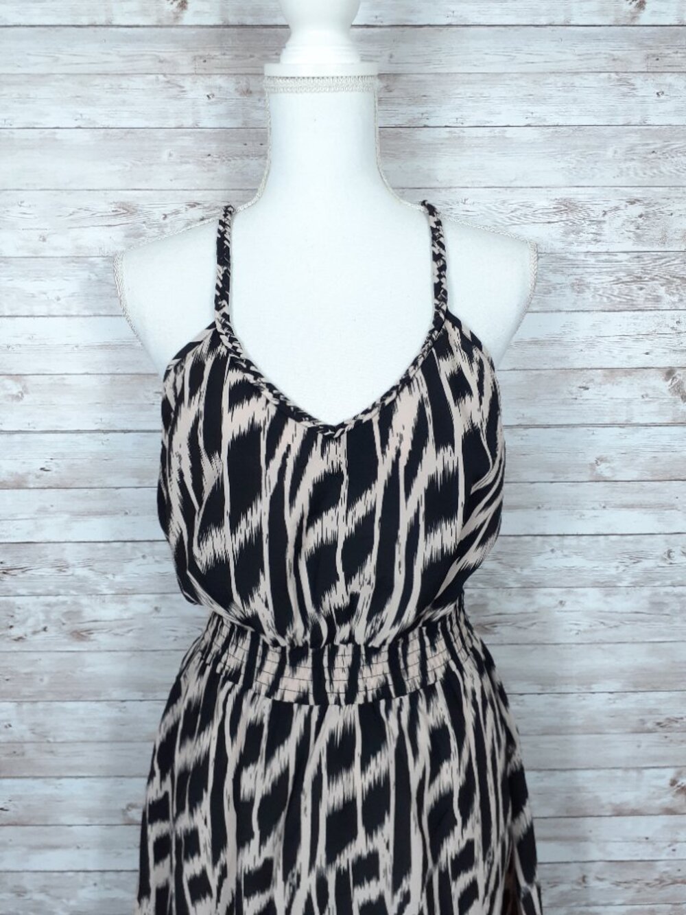Charlie Jade Dress M Braided Straps High Low Hem Animal Print Elastic Waist 945A - Picture 2 of 9